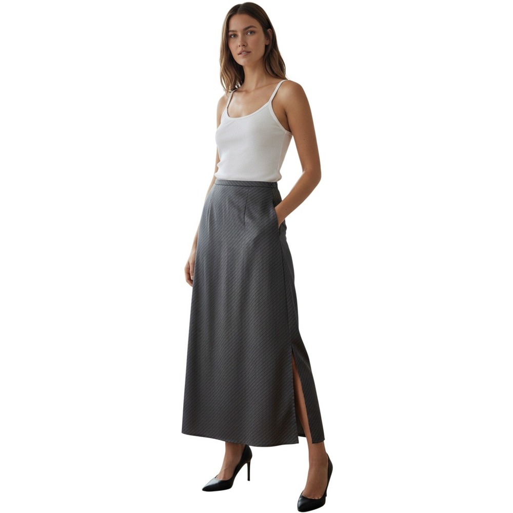Banana Republic Grey 100% Silk Diagonal Stripe Lined Maxi Skirt W25 Size 0 NWOT